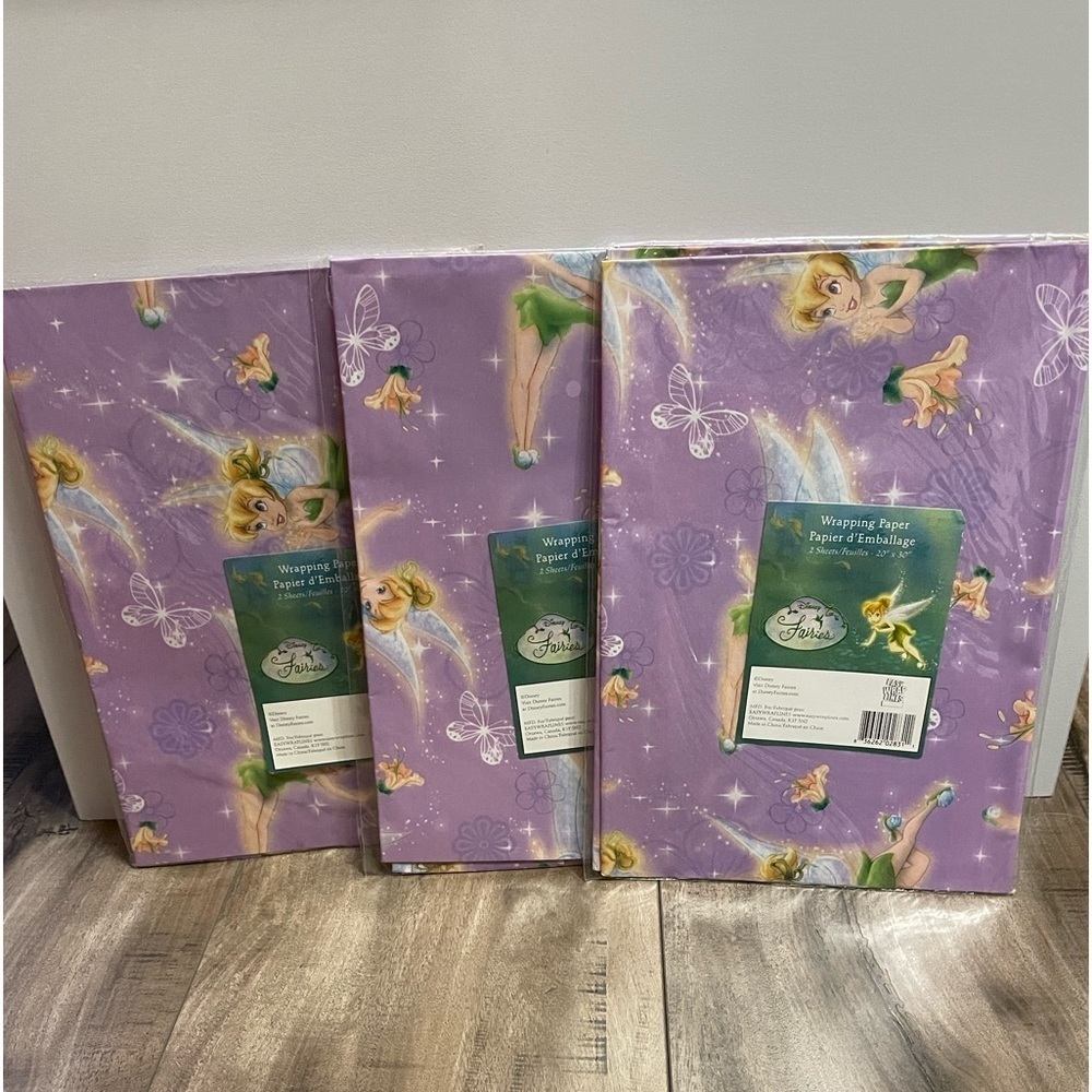 Lot of 3 Disney Tinkerbell Wrapping paper, sealed